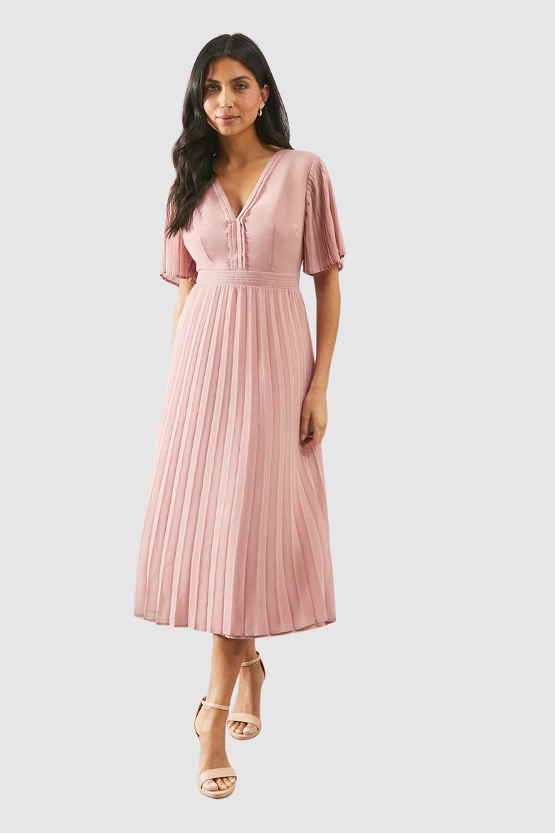 Chiffon Pleated Sleeve Midi Dress