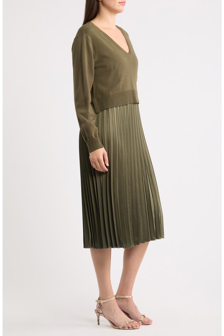 Pleated Long Sleeve Midi Dress