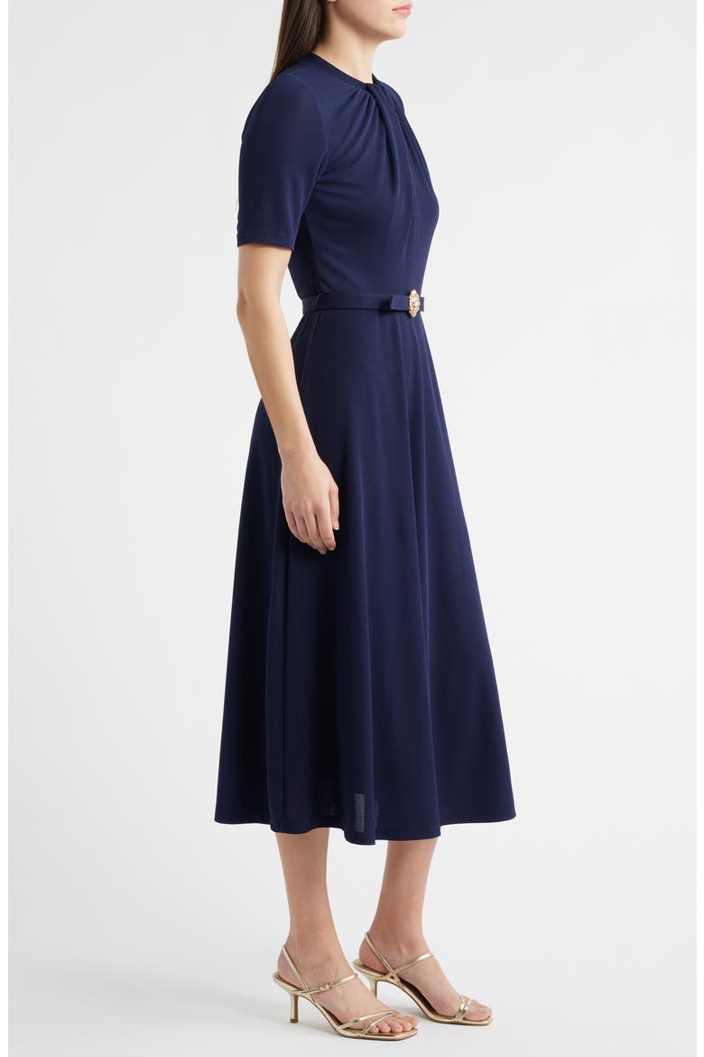 Twist Neck Belted Midi Dress