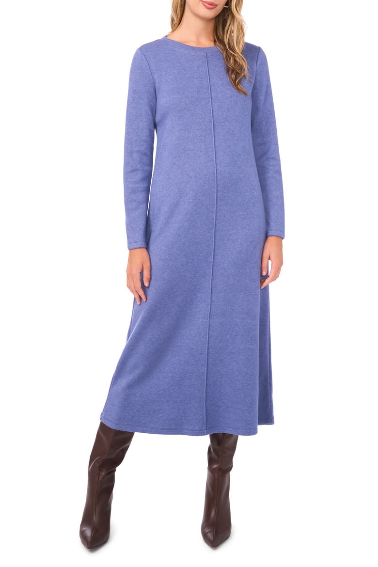 Exposed Center Seam Long Sleeve Midi Sweater Dress