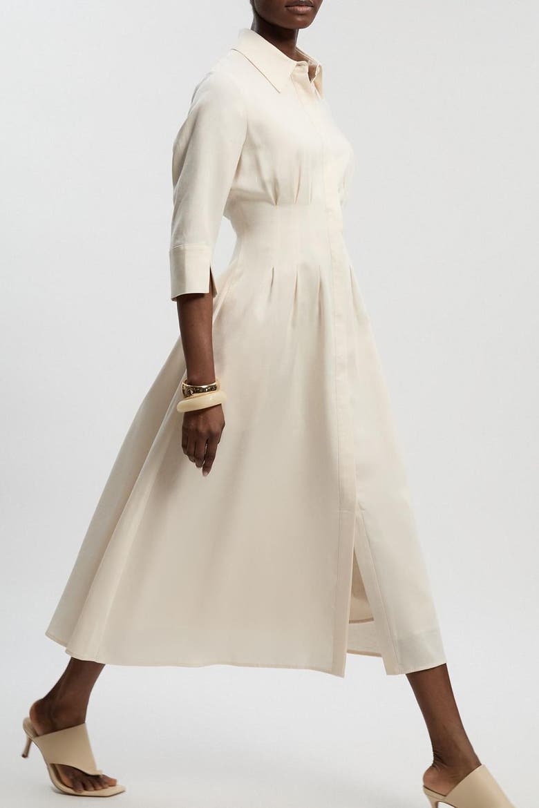Tailored Linen Darted Waist Midi Dress