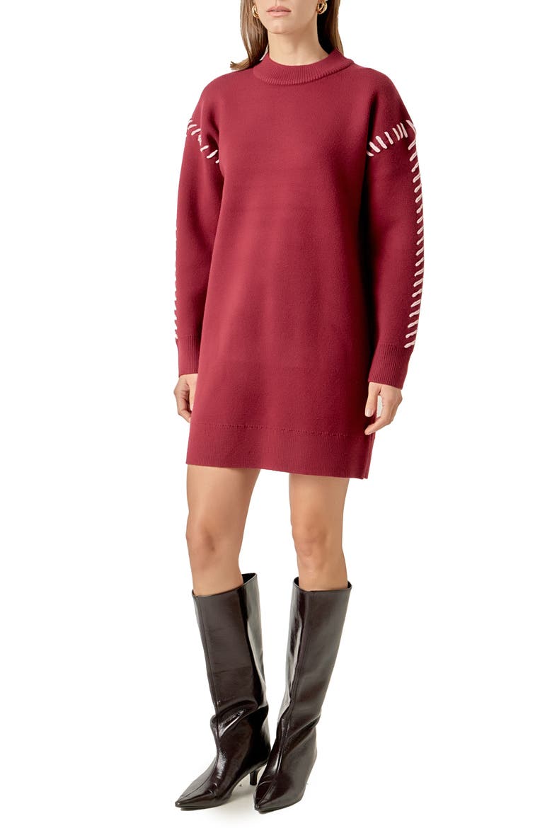 Whipstitch Long Sleeve Sweater Minidress