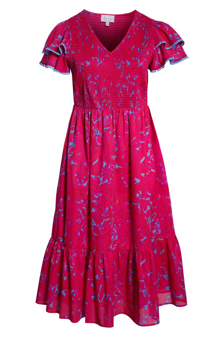 Delina Floral Smock Bodice Cotton Dress