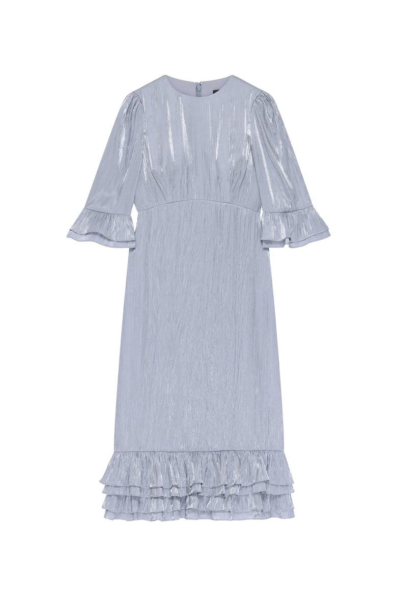 Metallic Ruffle Sleeve Midi Dress
