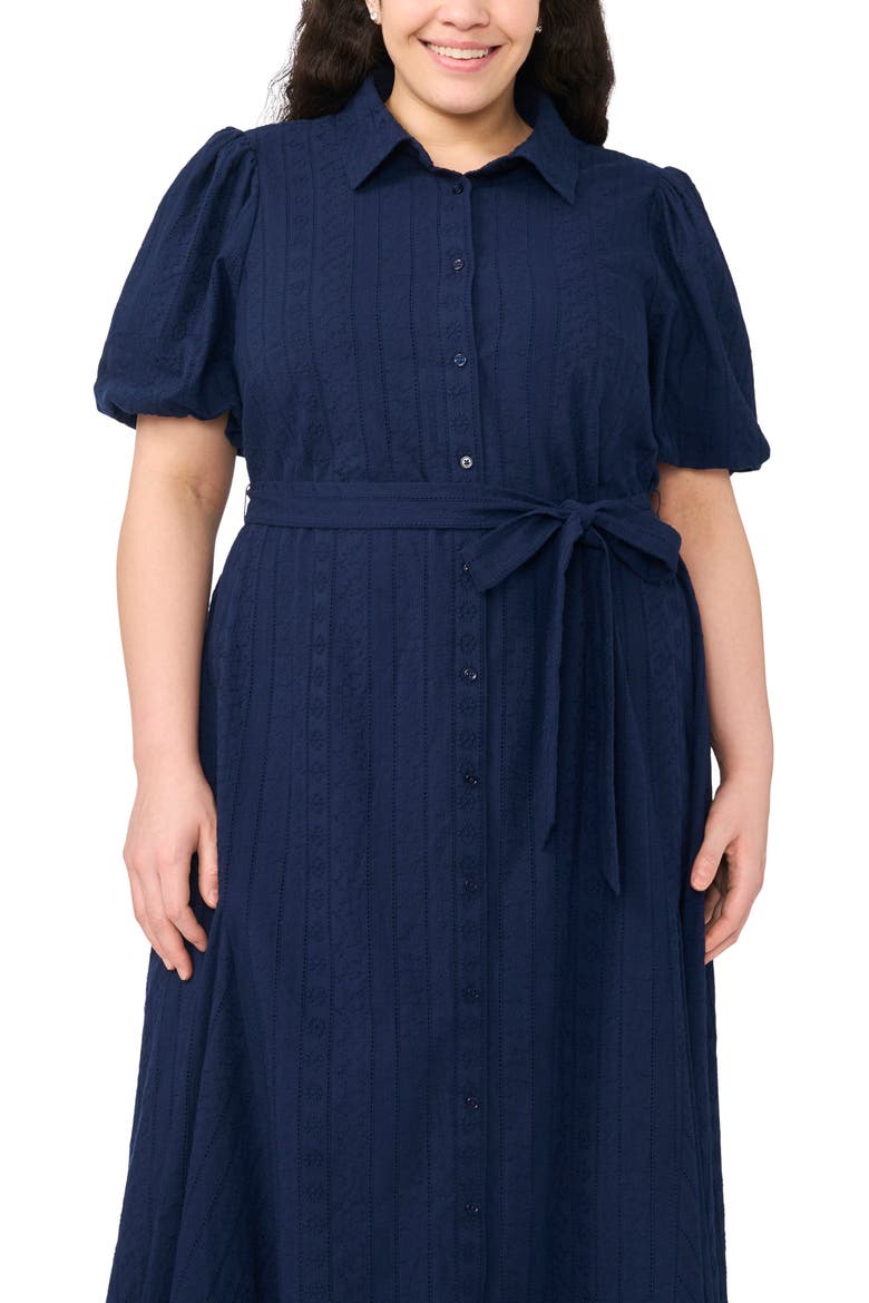 Embroidered Tie Waist Maxi Shirtdress