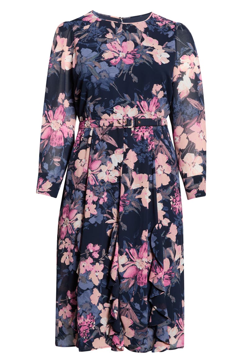 Floral Belted Long Sleeve Dress