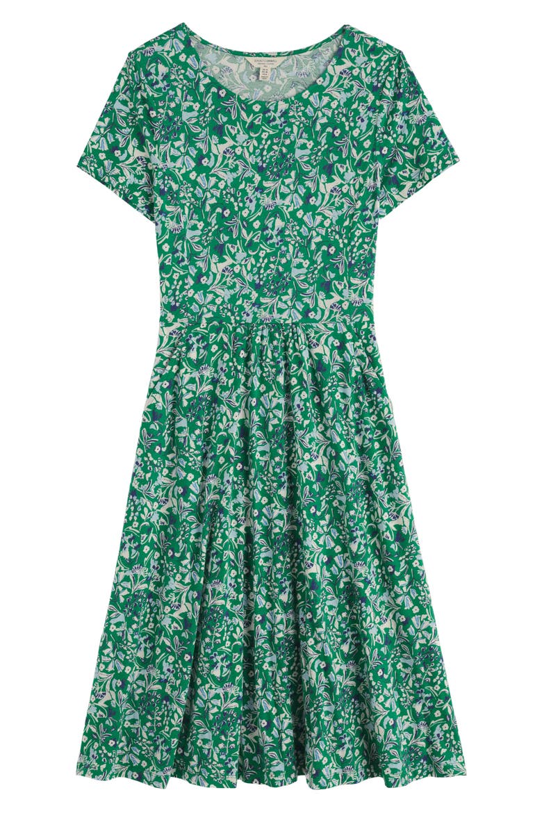 April Floral Stretch Organic Cotton Midi Dress