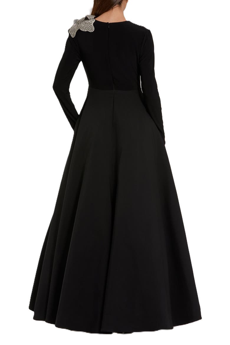 Long Sleeve Taffeta 3D Flower Ball Gown