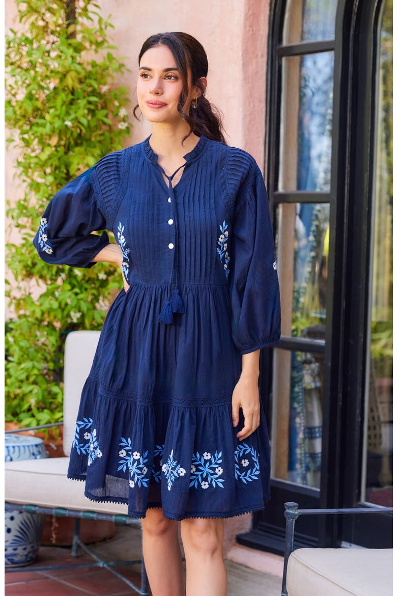 Floral Embroidered Tassel Cotton Dress