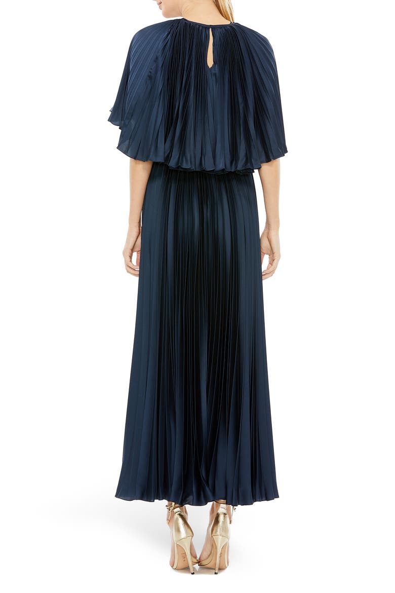 Pleated Capelet Tea-Length Dress
