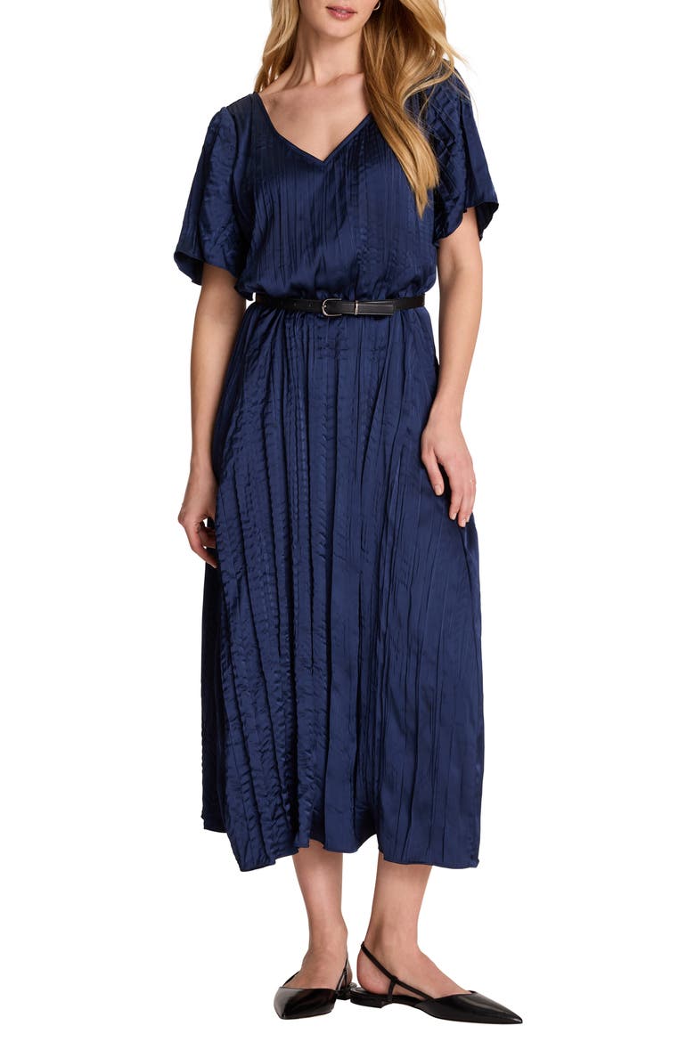 Bella Belted Crushed Satin Midi Dress