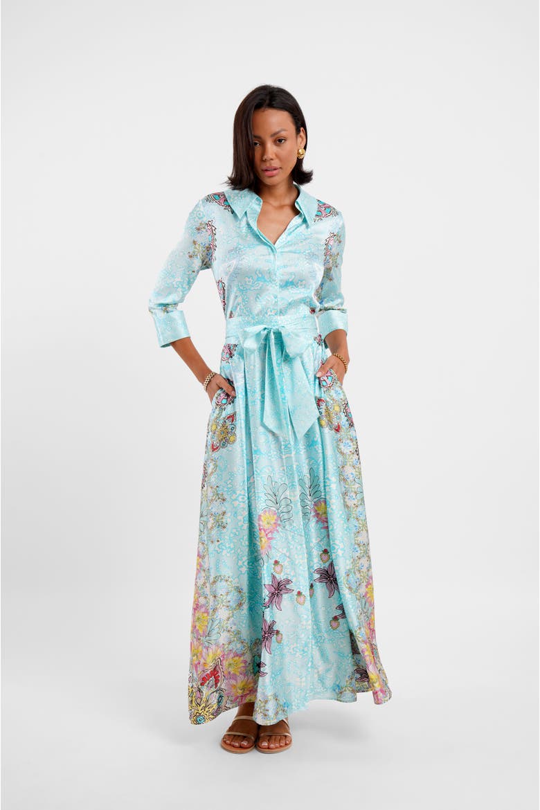 Belted Maxi Shirt Dress - "Floral Medley"