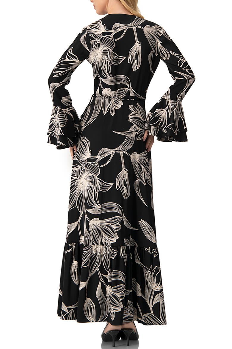 Long Black Dress with White Floral Print