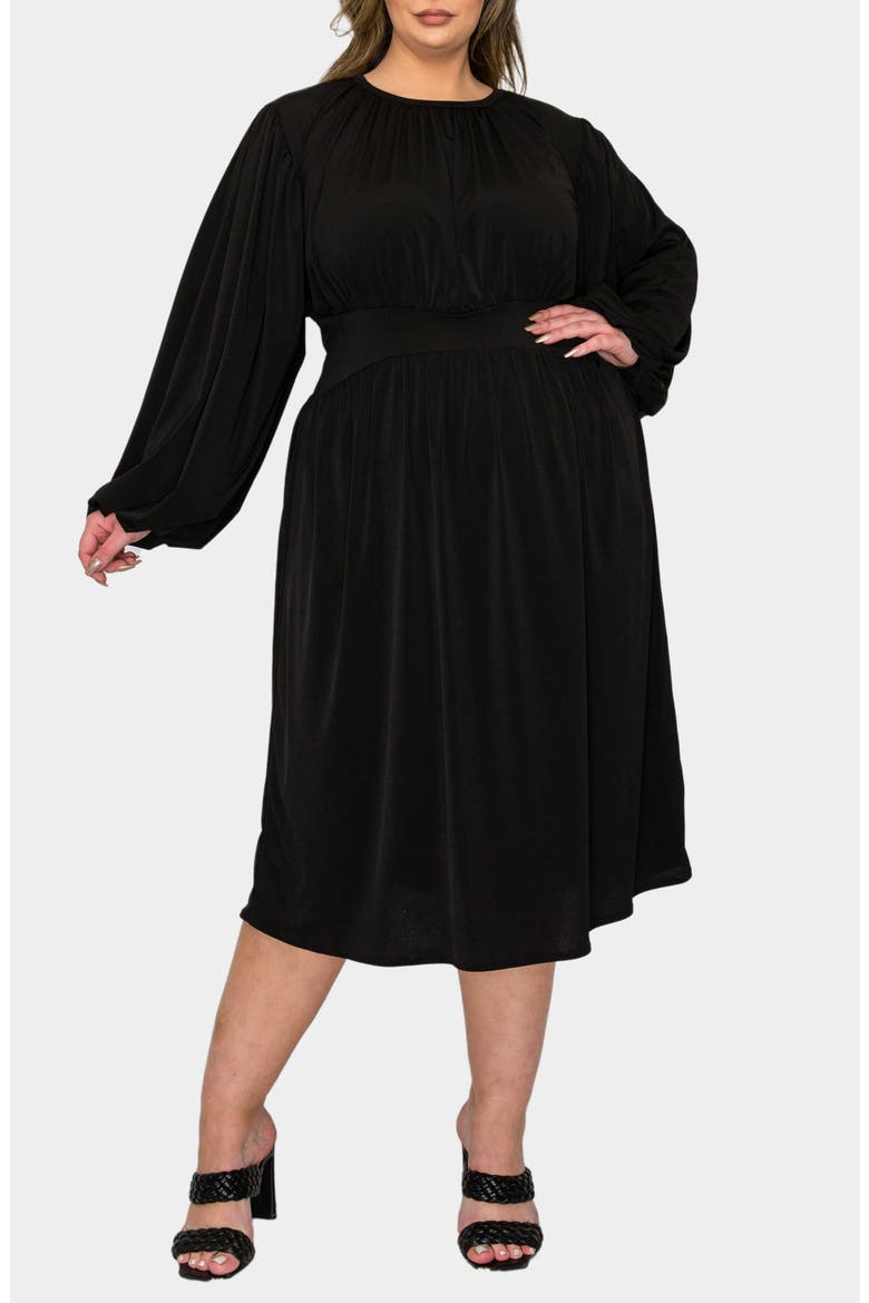 Audrey Gathered Long Sleeve Midi Dress