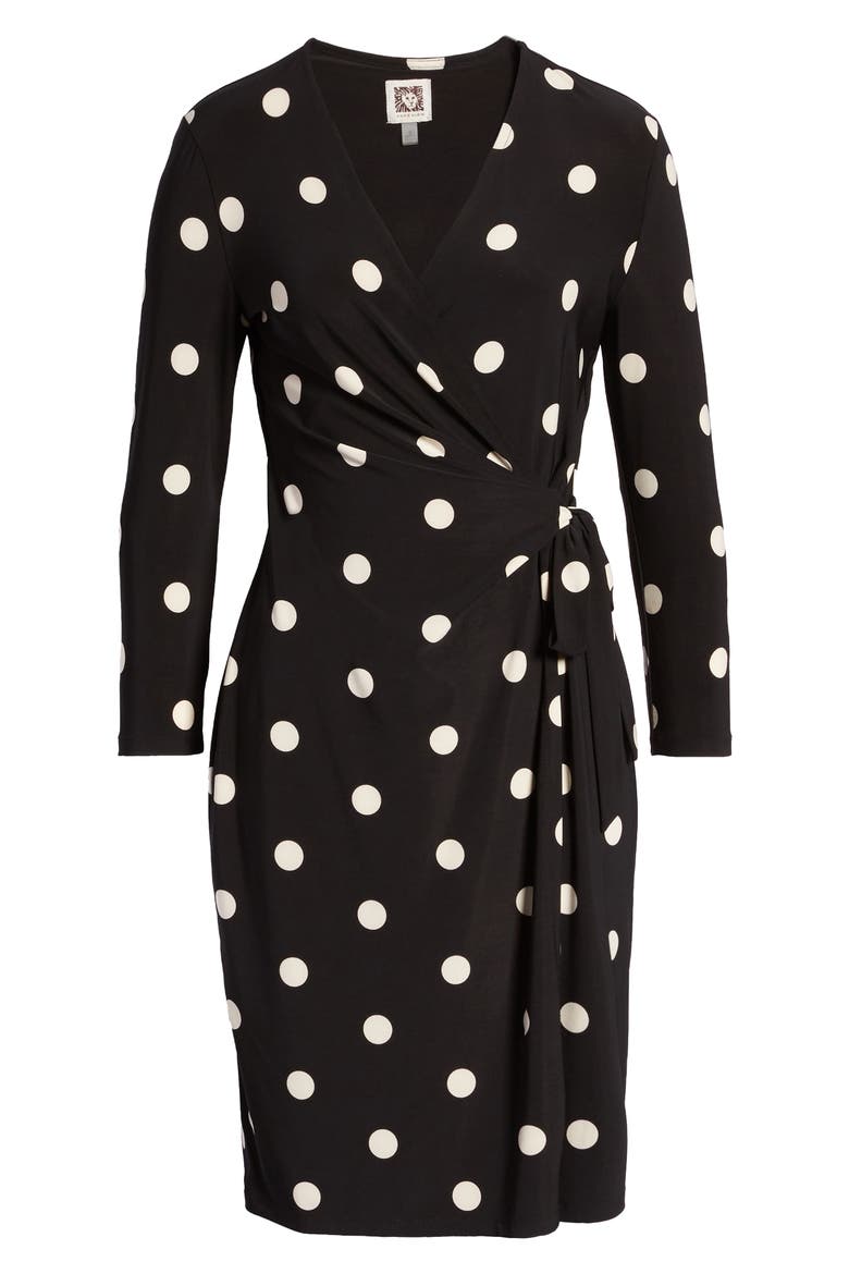 Dot Print Long Sleeve Wrap Dress