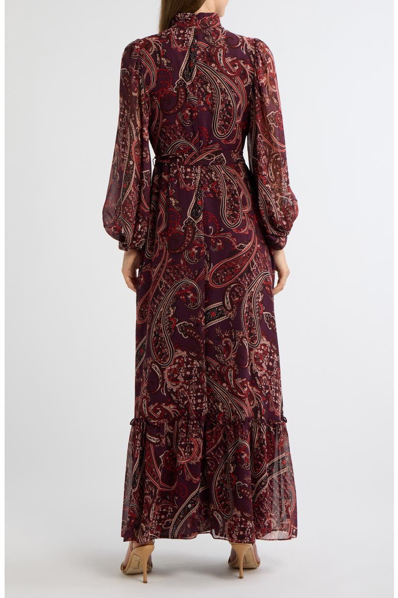 Long Sleeve Paisley Print Maxi Dress