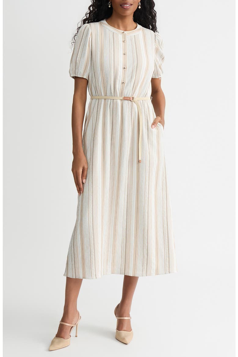 Stripe Short Sleeve Belted Shirtdress