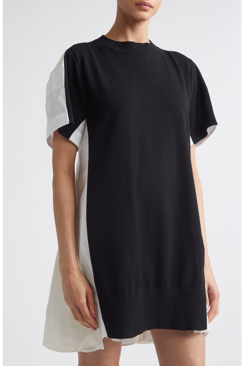 Mixed Media Knit & Poplin Minidress