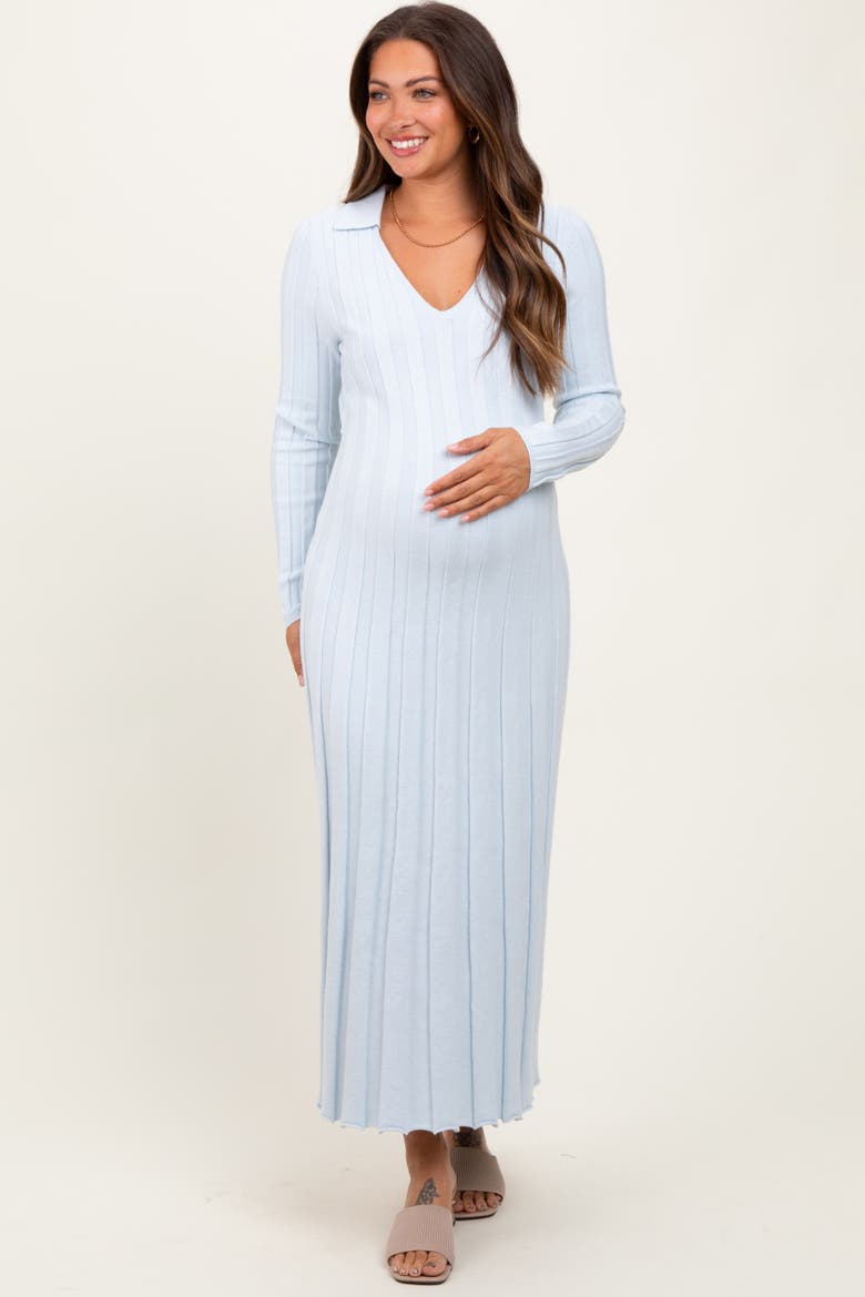 Wide Ribbed Knit Collared Midi Dress