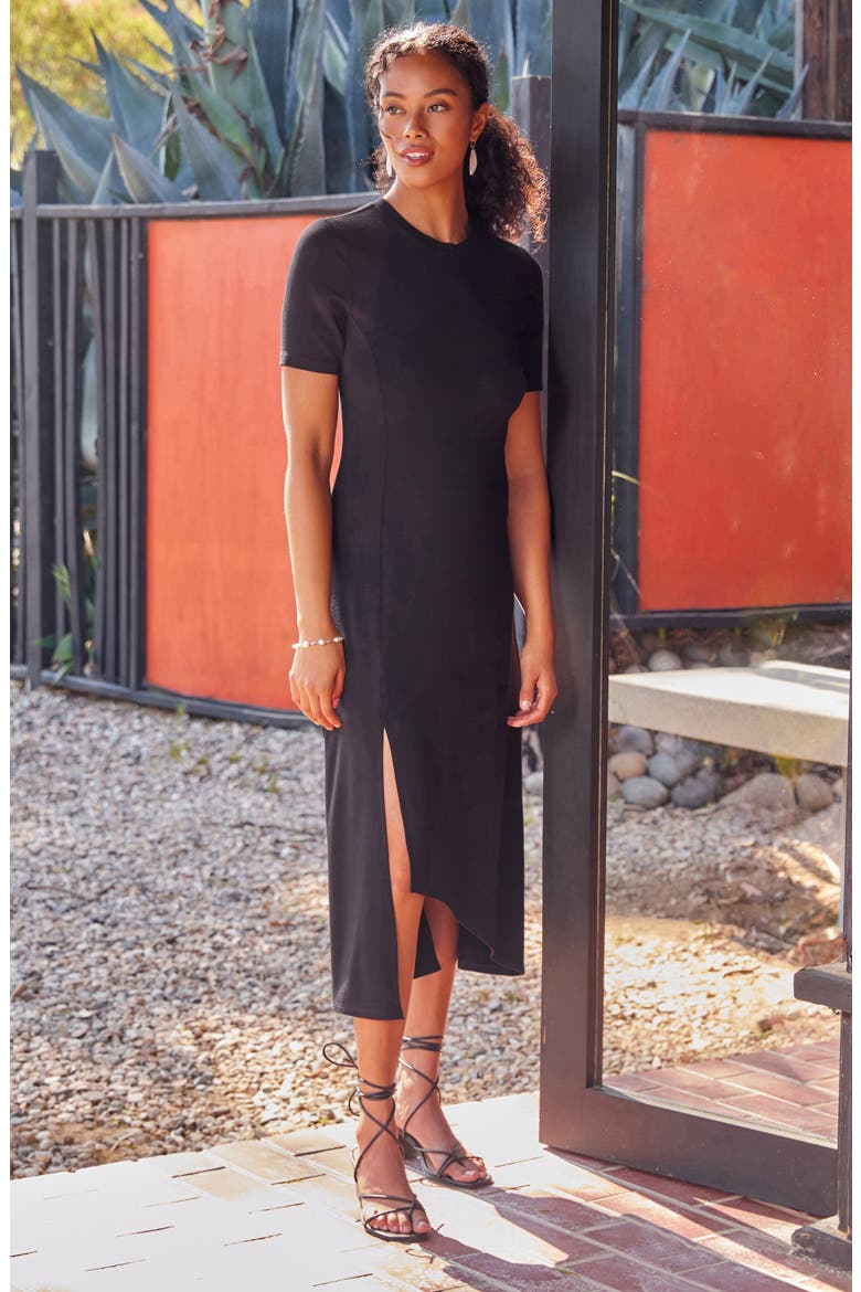 Asymmetric Slit Hem Midi Dress