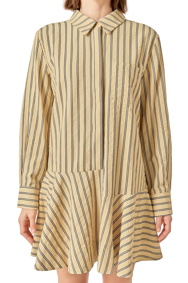 Texture Collar Long Sleeve Mini Shirtdress