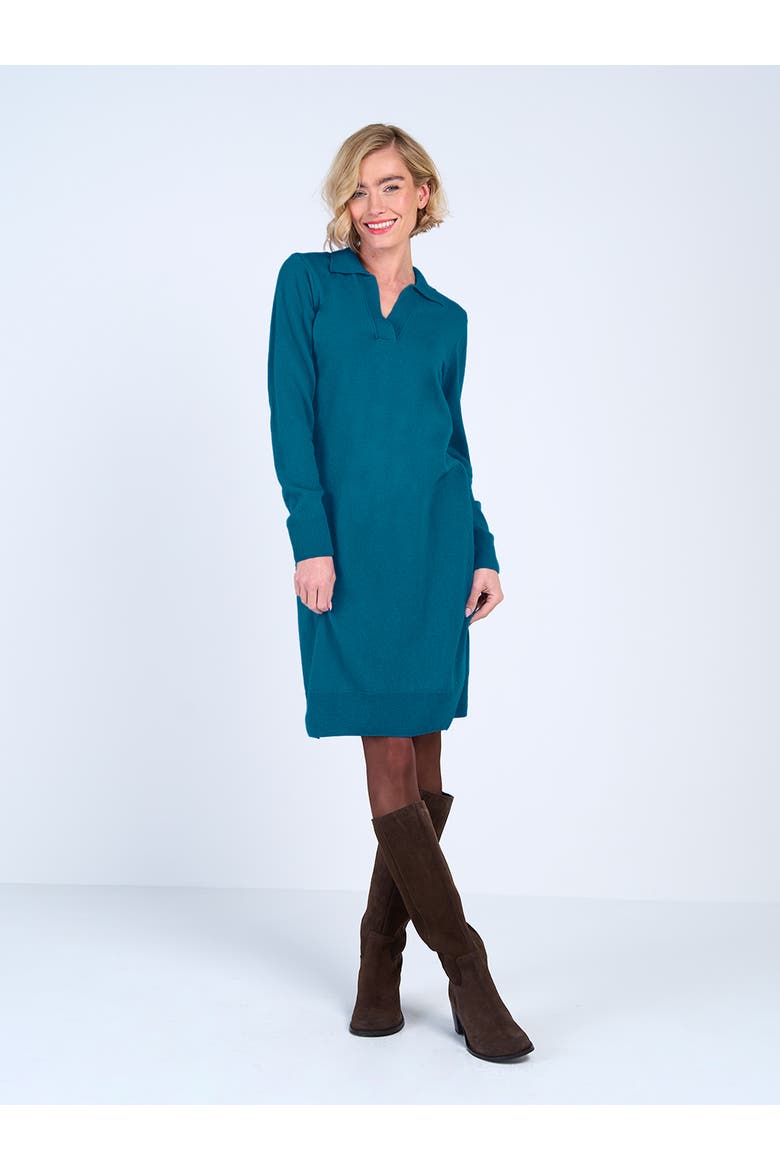 Trophy Neck Wool Shirt Dress