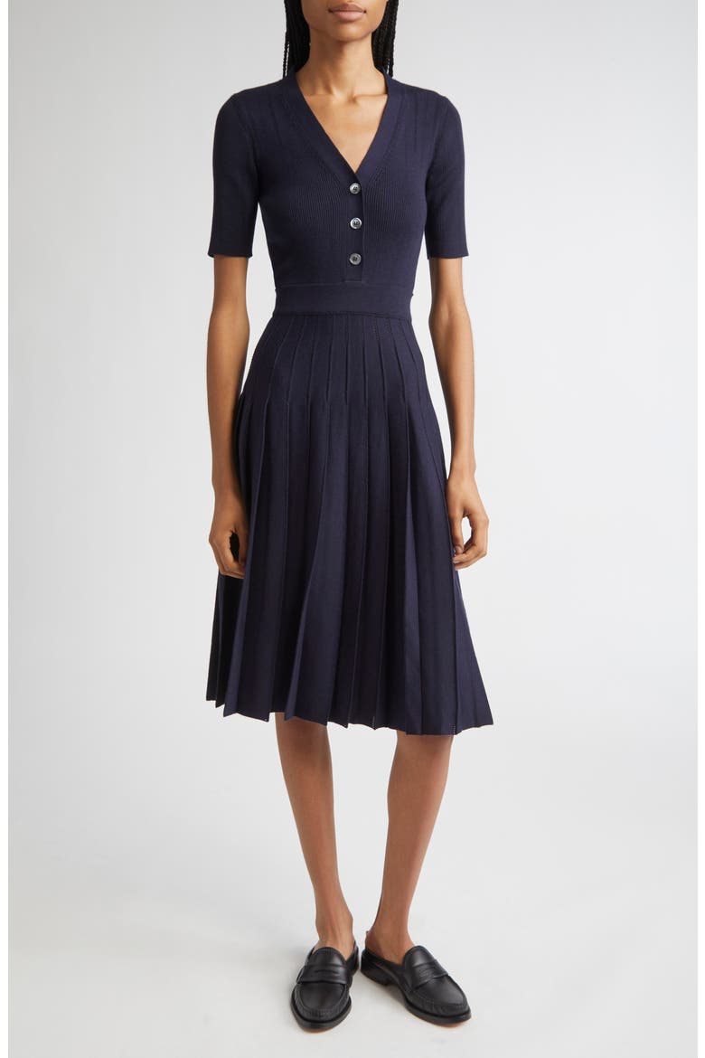 Mixed Stitch Wool & Silk Midi Dress