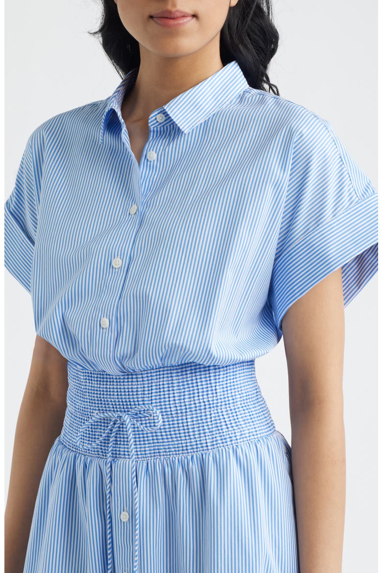 Stripe Smocked Waist Cotton Midi Dress