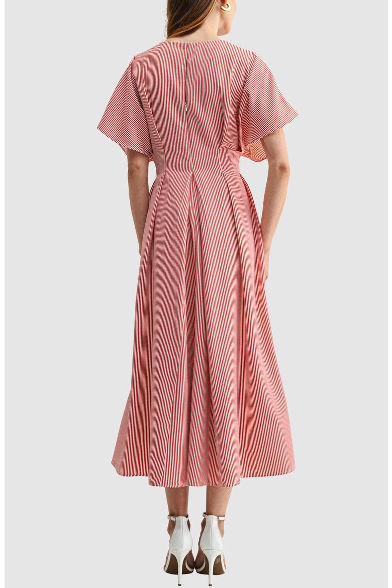 Stripe Pleat Waist A-Line Midi Dress