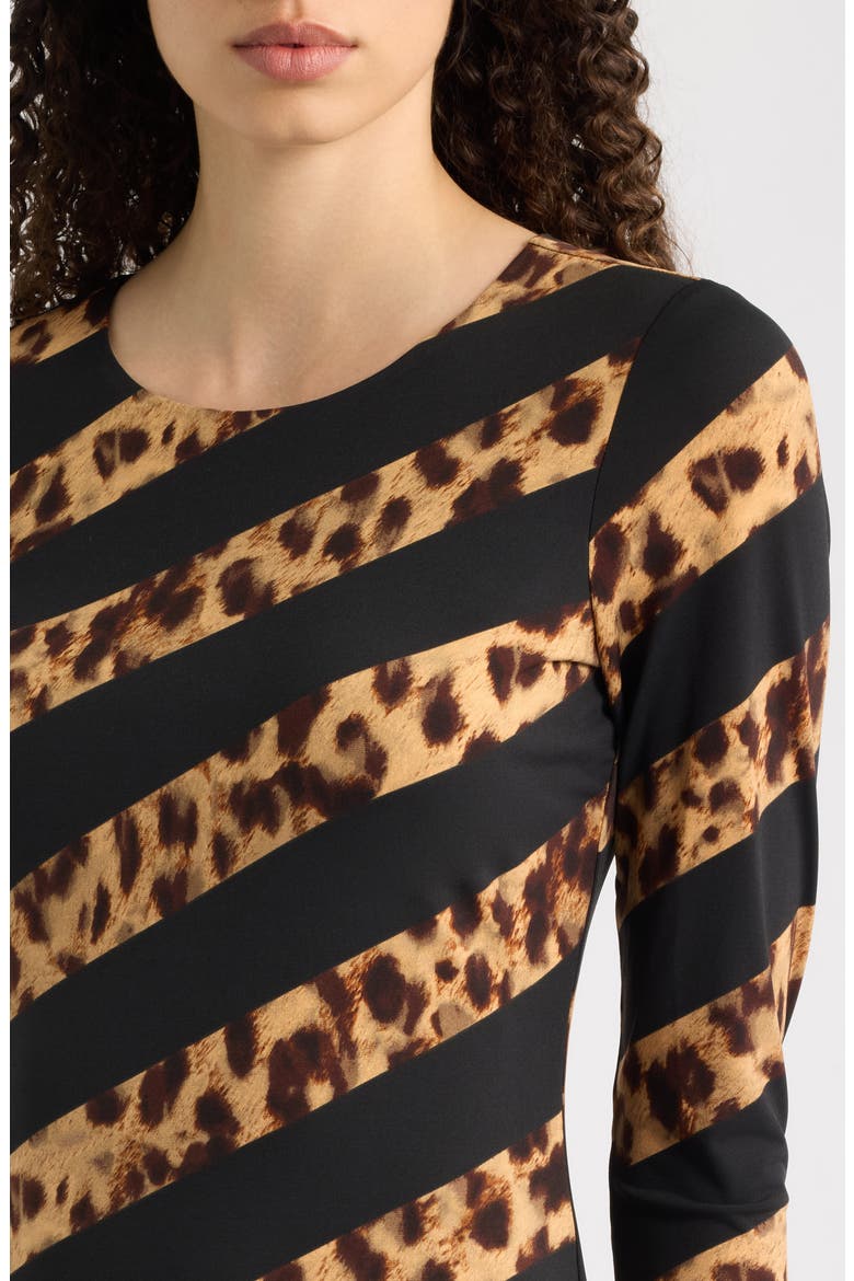 Leopard Stripe Long Sleeve Maxi Dress