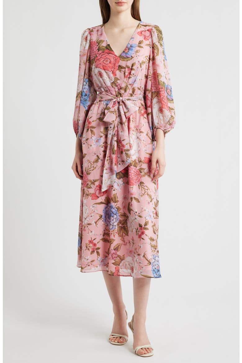Floral Print Tie Waist Midi Dress
