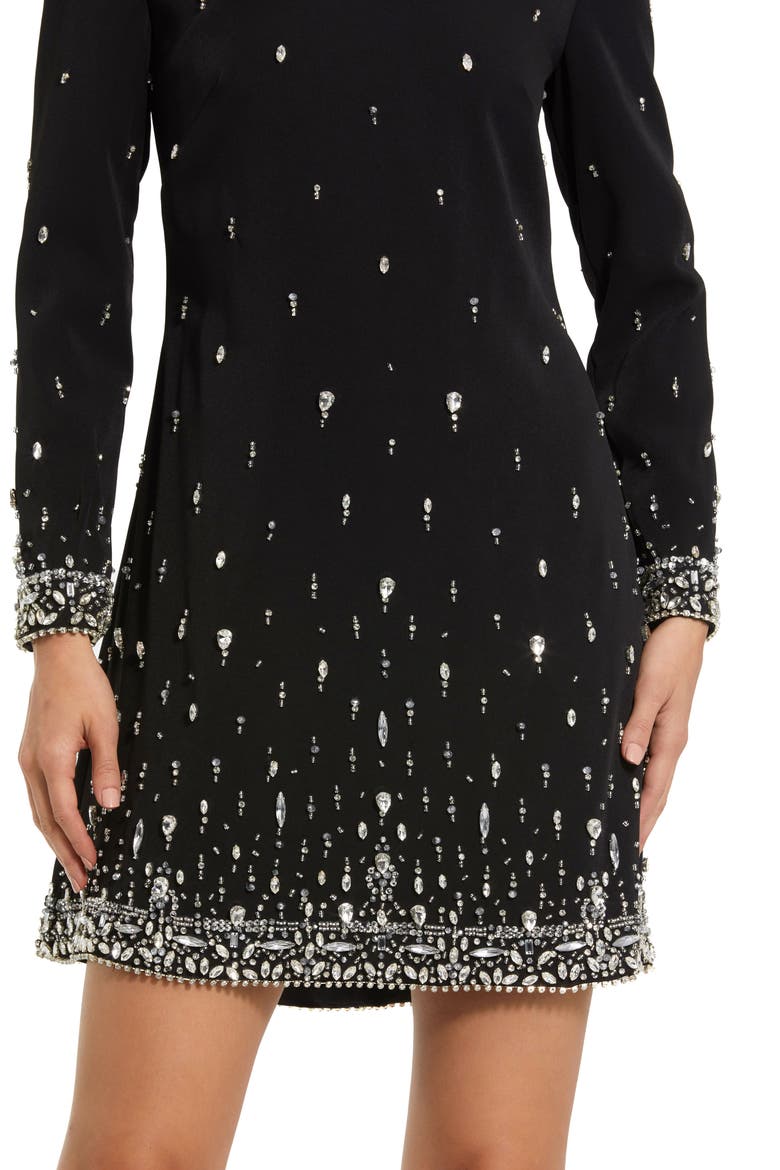 Embellished Crepe Long Sleeve Mini Dress
