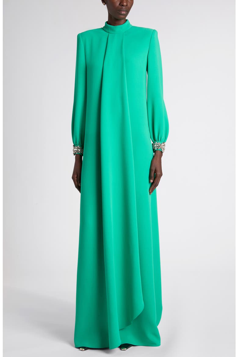 Embellished Long Sleeve Silk Gown