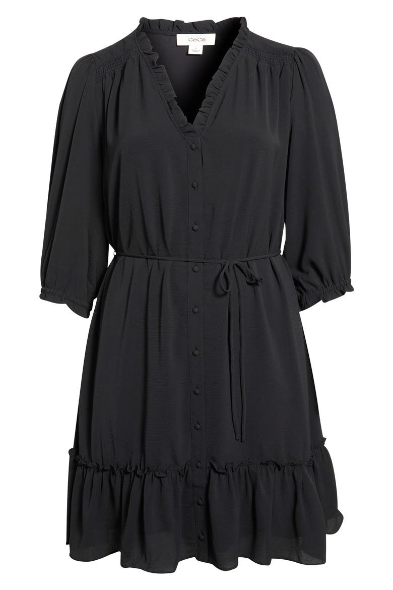 Ruffle Trim Button-Up Dress