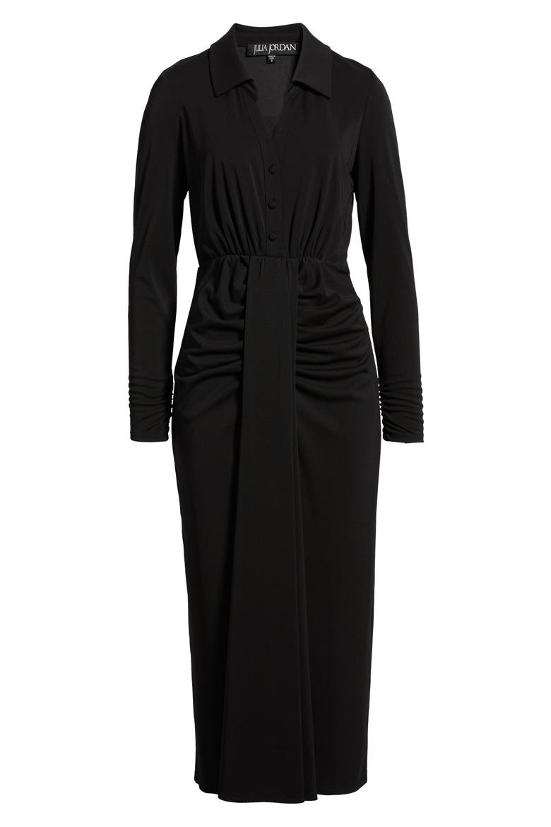 Ruched Long Sleeve Midi Dress