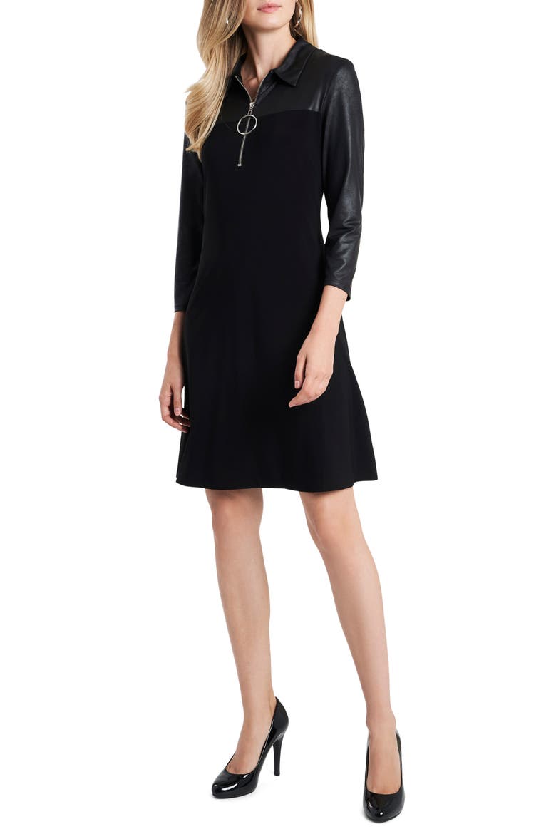 Faux Leather Mixed Media Shift Dress