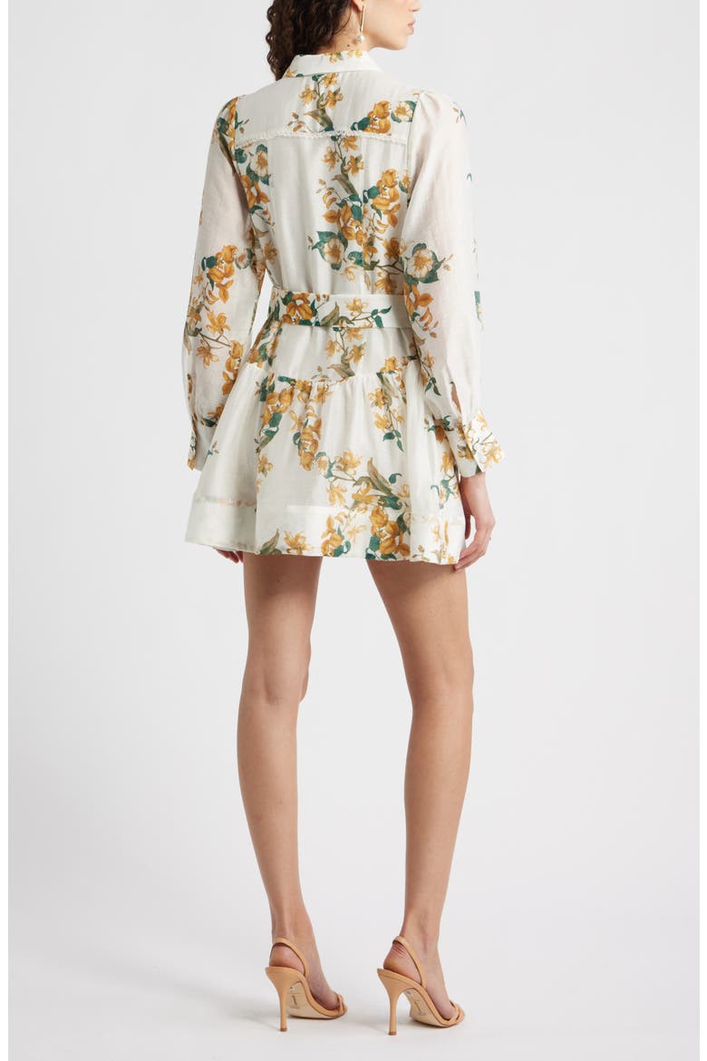 Lace Trim Belted Long Sleeve Mini Shirtdress
