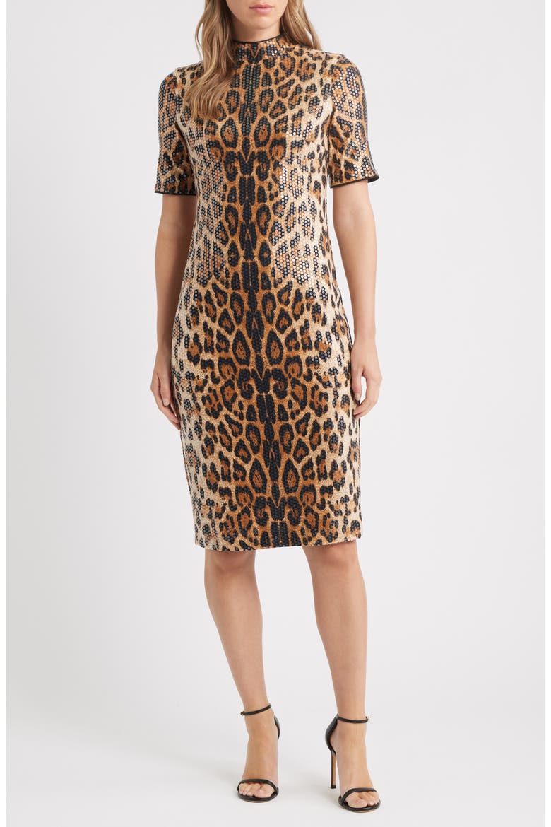 Sequin Mock Neck Sheath Dress