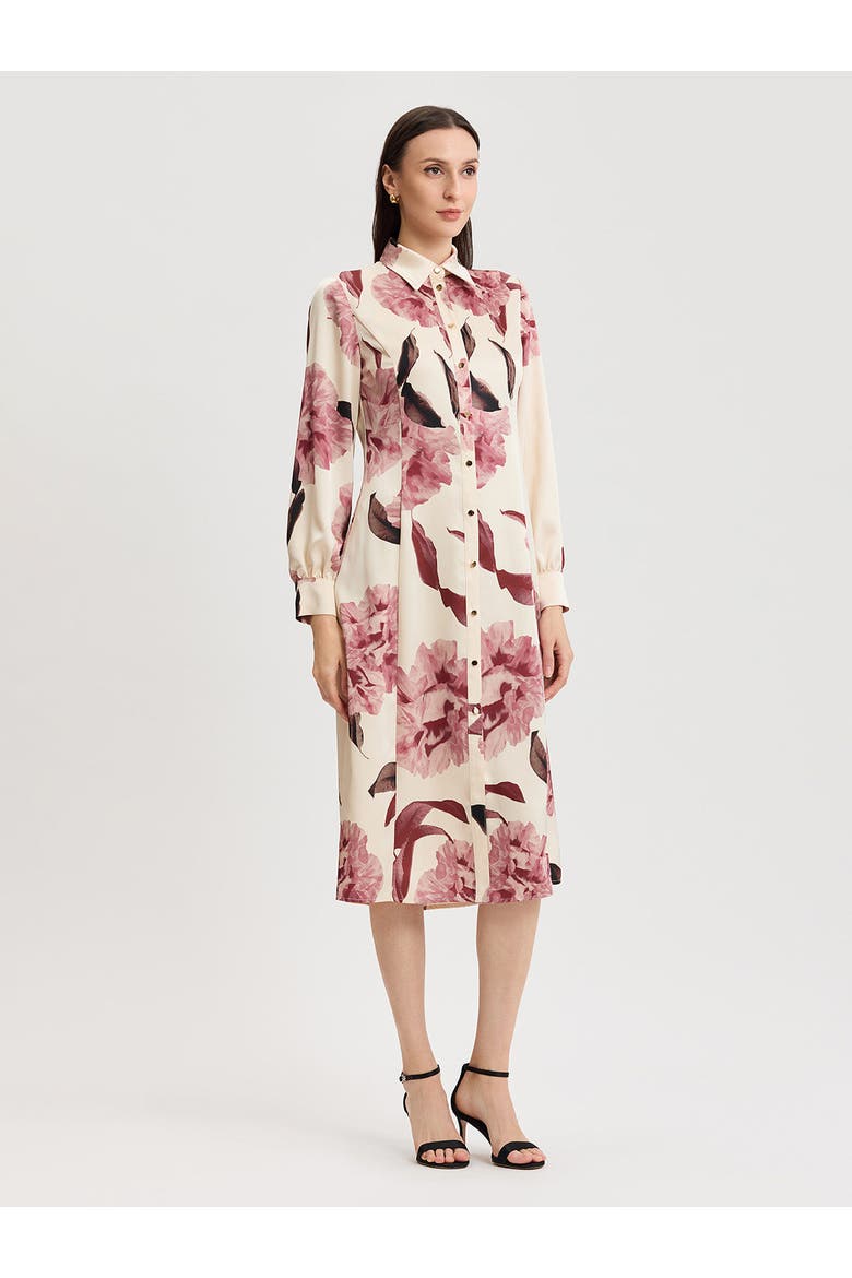 Floral Crepe de Chine Midi Shirtdress