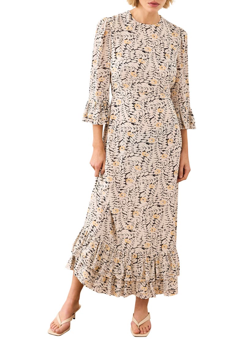 Floral Print Ruffle Midi Dress