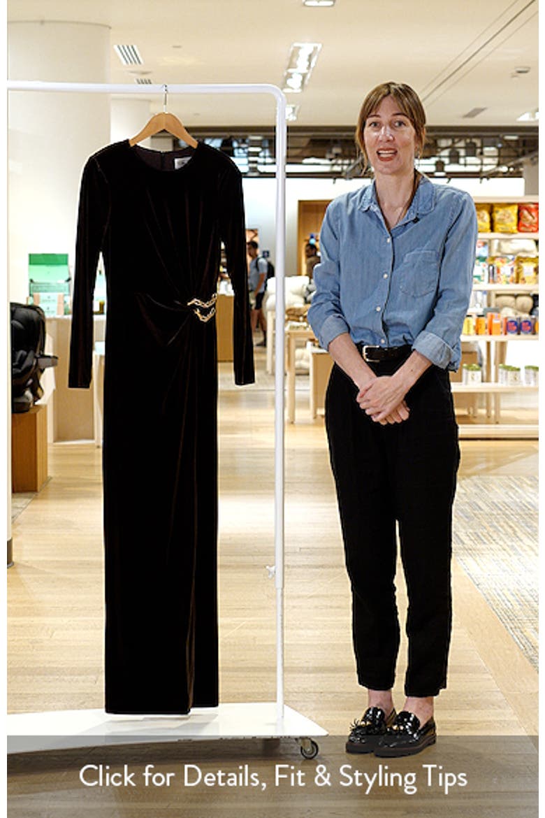 Ruched Long Sleeve Velvet Gown