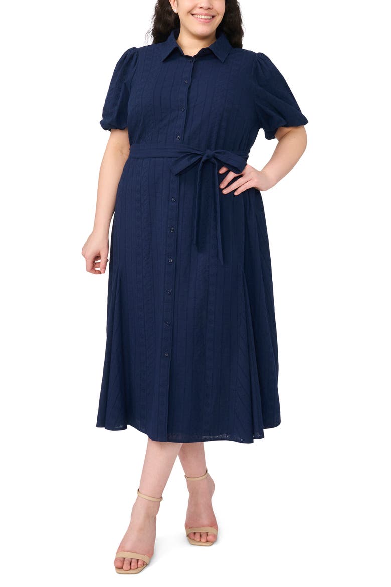 Embroidered Tie Waist Maxi Shirtdress