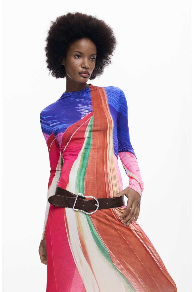 Mock Neck Long Sleeve Midi Dress
