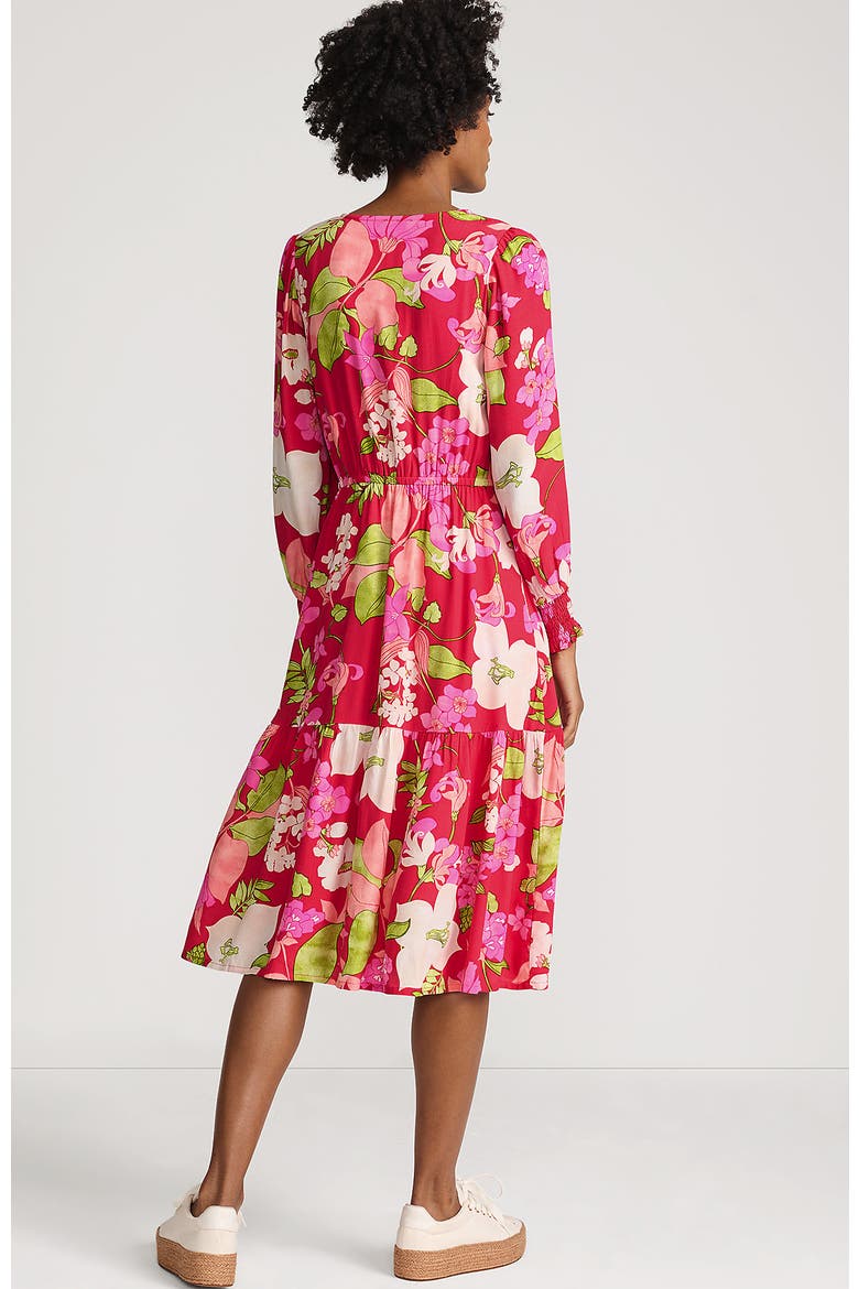 Crepe Button Front Long Sleeve Midi Dress