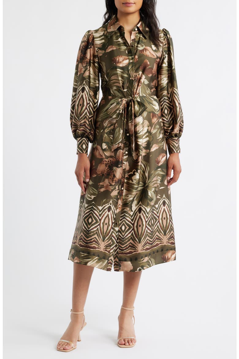 Print Long Sleeve Shirtdress
