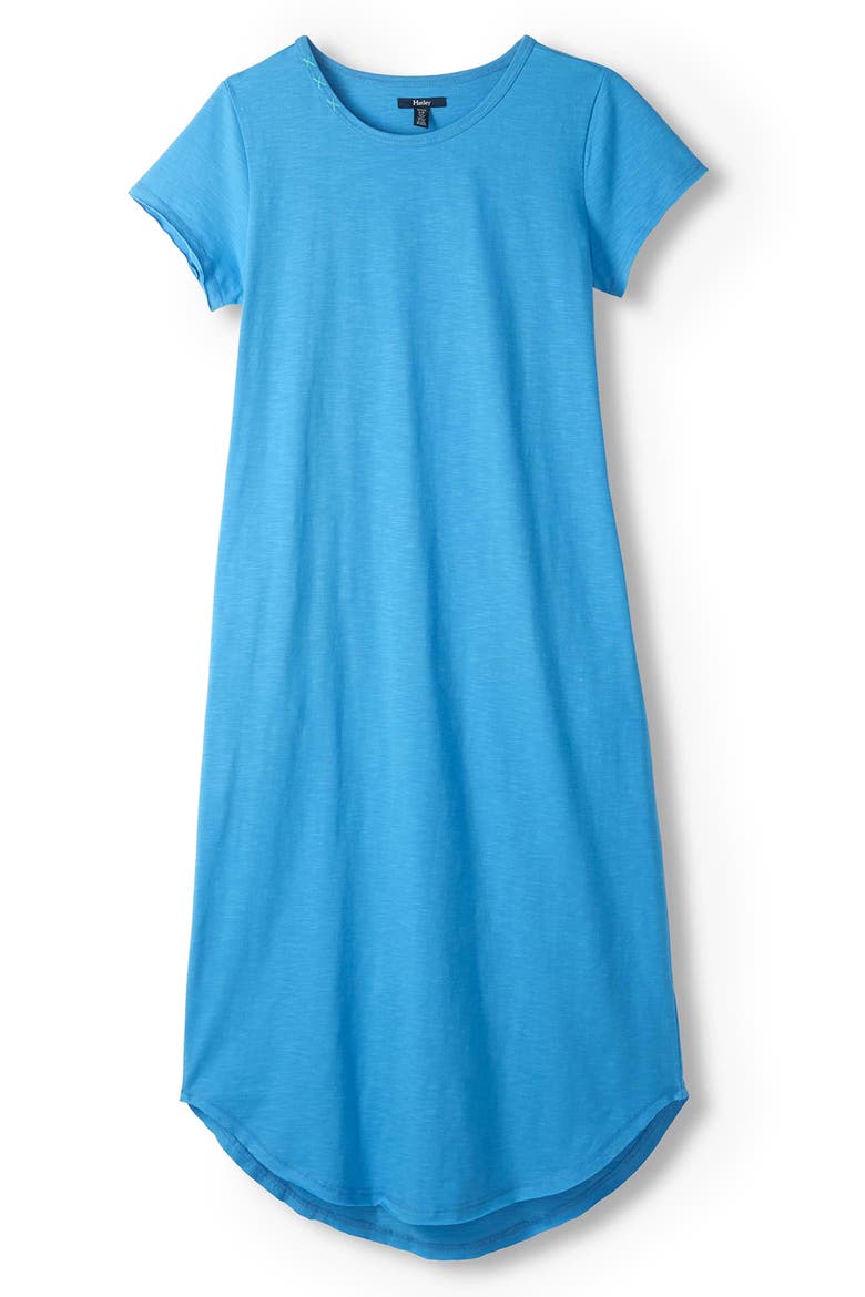 Azure Embroidered Raw Hem Cotton Midi T-Shirt Dress