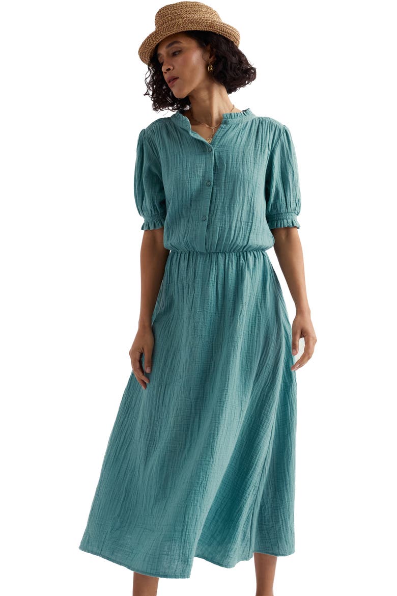 Shore Path Organic Cotton Gauze Midi Dress
