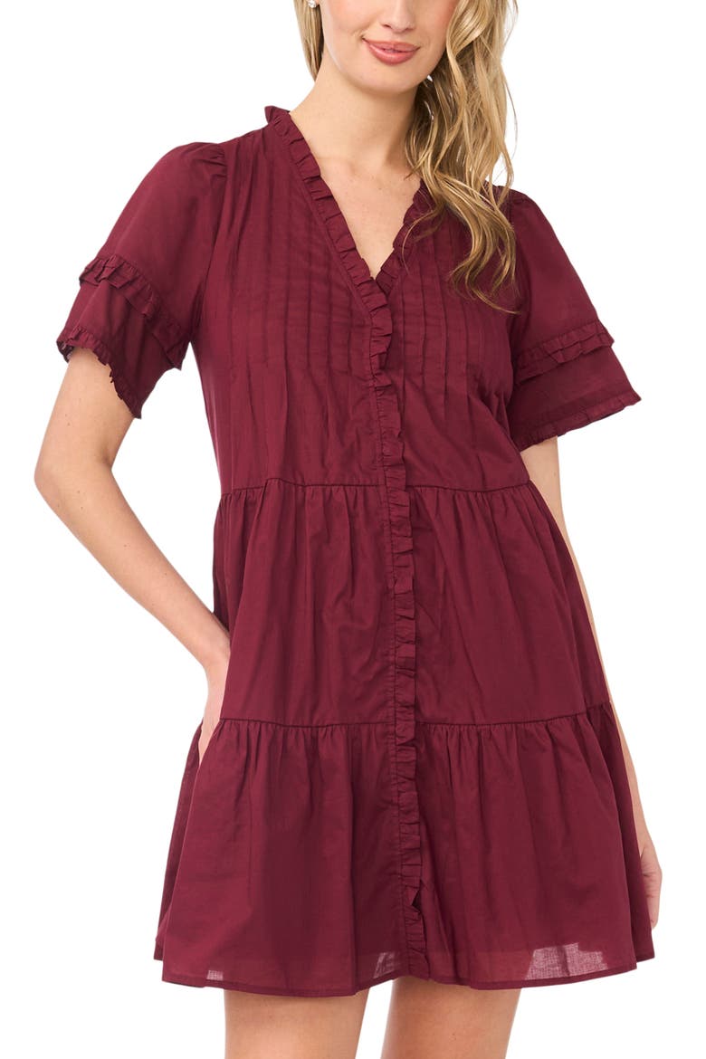 Pintuck Tiered Cotton Dress