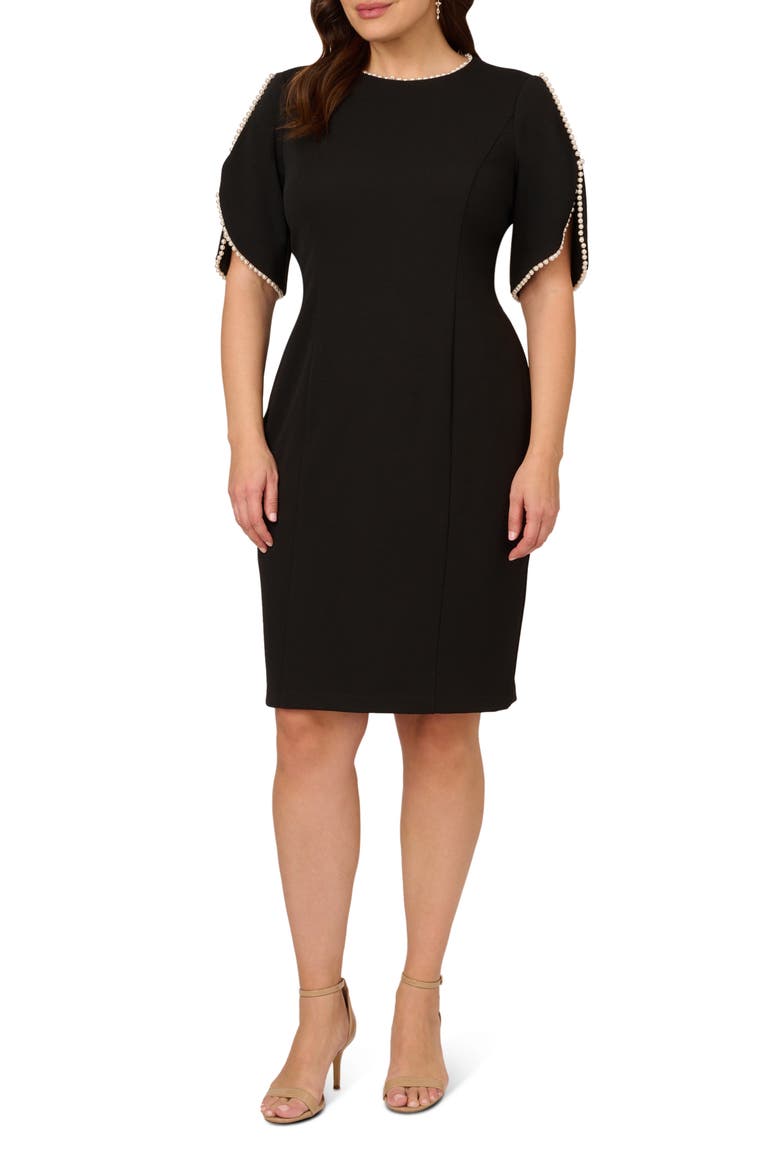 Imitation Pearl Detail Crepe Sheath Dress