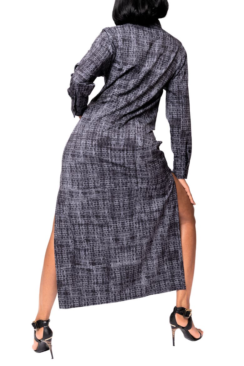 Bali Abstract Print Long Sleeve Double Slit Maxi Shirtdress